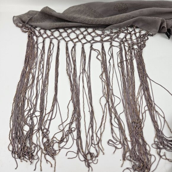A.Brod Fashion Accessories Lightweight Grey Scarf Gold Paisley Pattern Fringe - Picture 6 of 6
